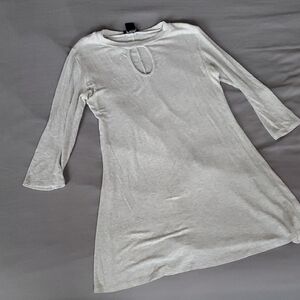 Light Gray Marled Long Sleeve Keyhole Tunic